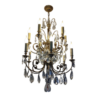 Crystal and bronze chandelier 12 arms of light