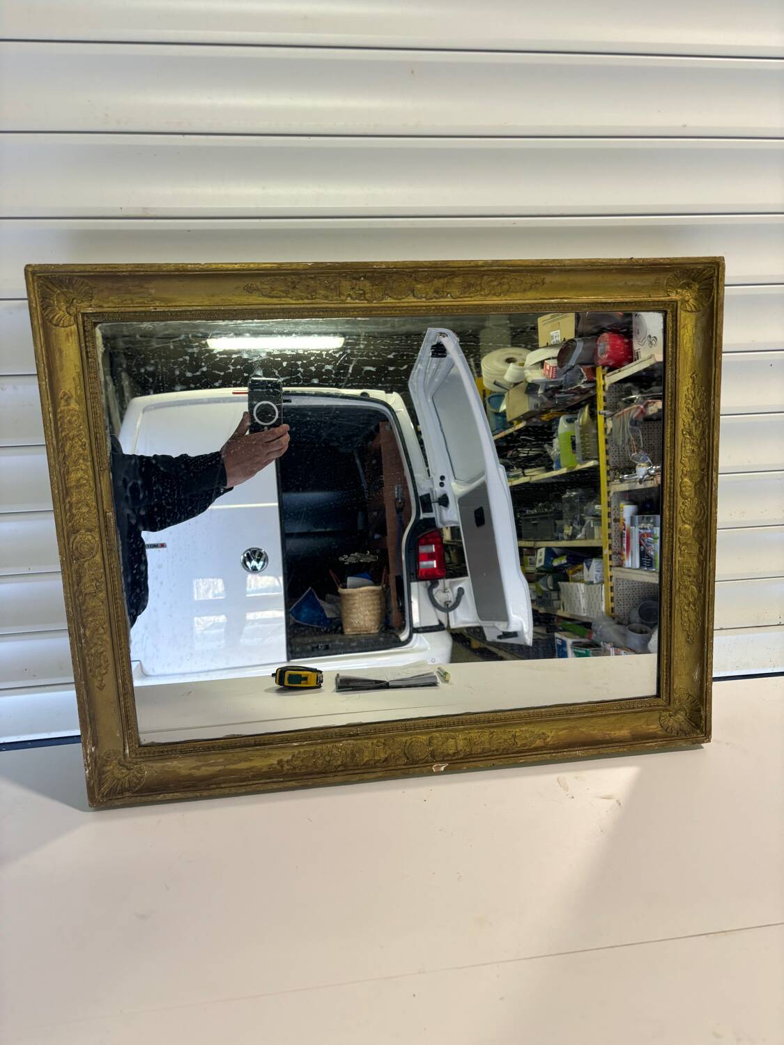 Mercury mirror and old wooden frame