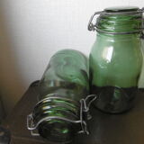 Lot of two old green jars