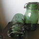 Lot of two old green jars