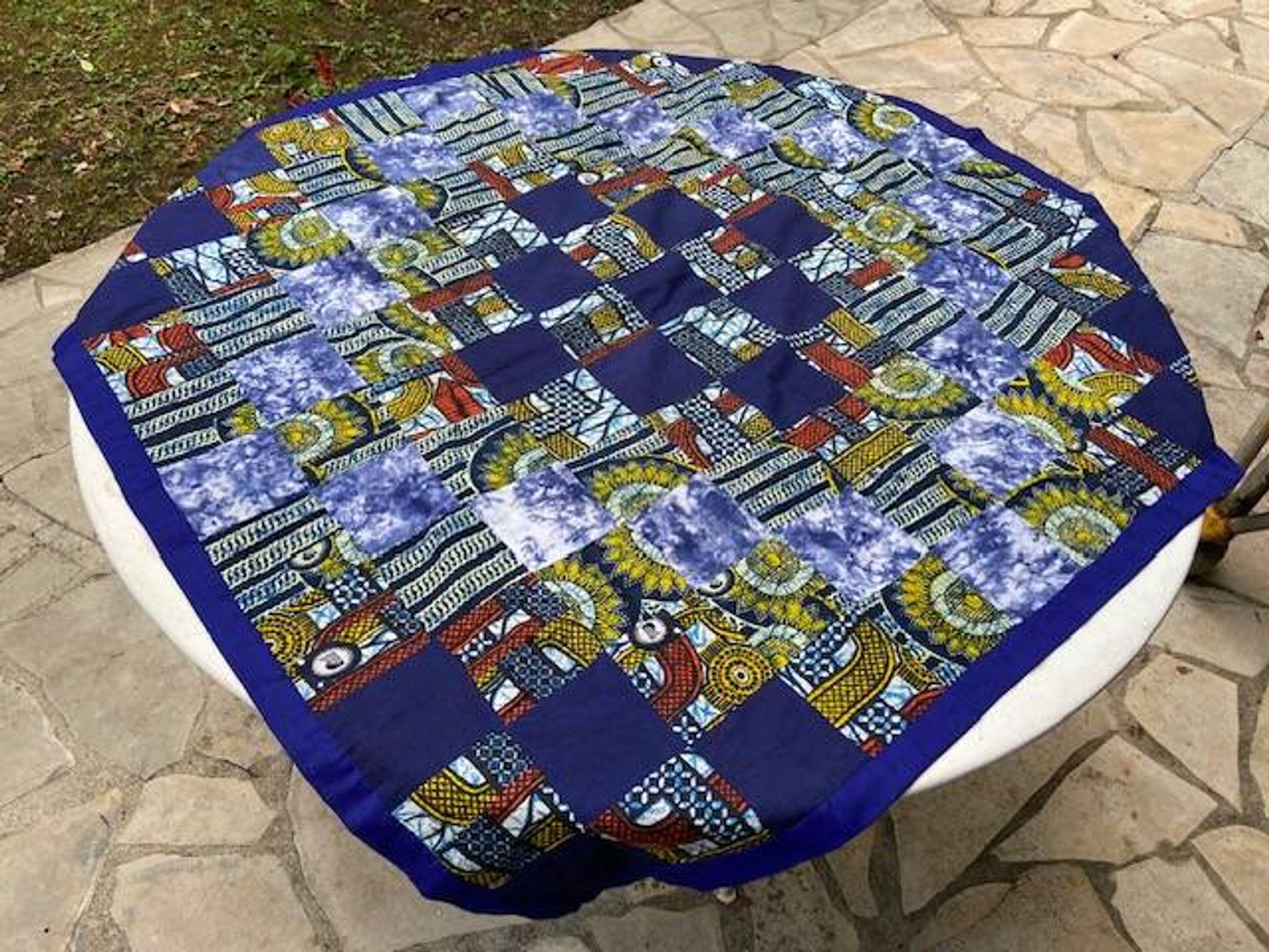 Blue square African quilt 110cm.