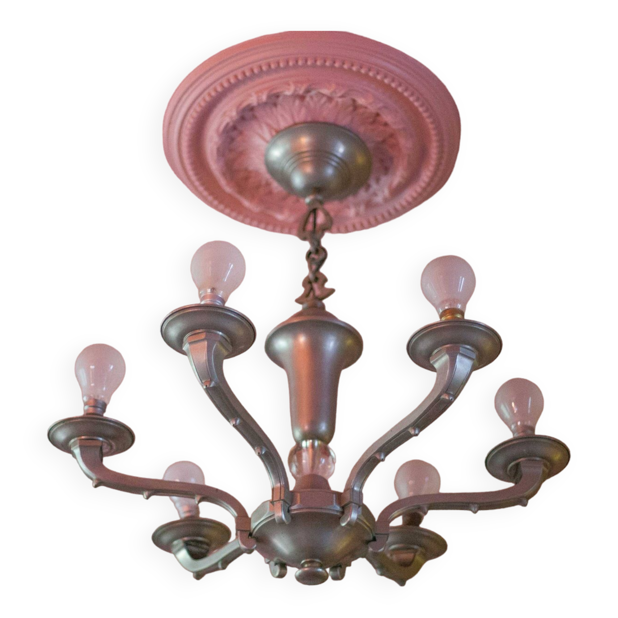 vintage 6-light chandelier, vintage suspension, ceiling lamp, interior decor