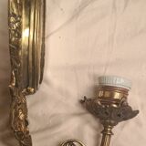 2 bronze wall lights and pretty mirror,,, napoleon 3 26x15