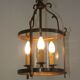 Large Vintage French Brass Cylindrical Glass 3 Light Hanging Hall Lantern