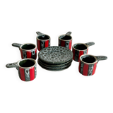 6 vintage luc vallauris art ceramic cups and saucers