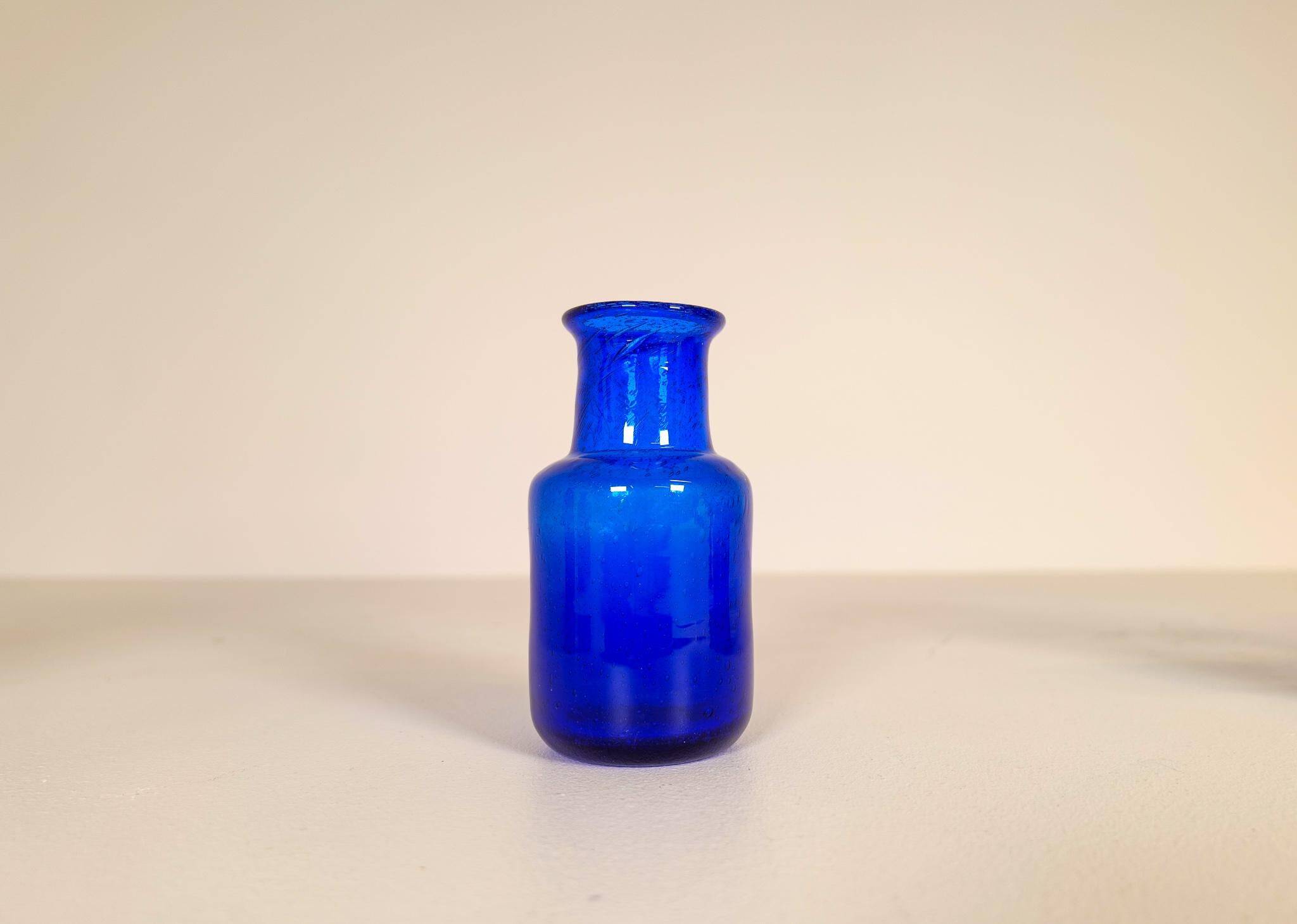 Midcentury collection of eight blue vases by Erik Höglund, Sweden, 1960s.