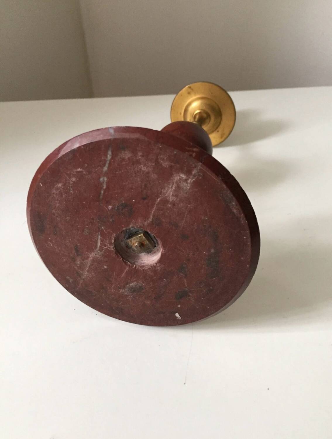 Antique beautiful hard stone candlestick, jasper, red marble, 19th century