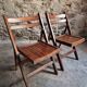 Pair of vintage French folding chairs – 1970s – beech wood chairs – rustic seats