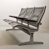 Charles Eames Black Leather 3-Seat Tandem Sling Airport Bench Herman Miller