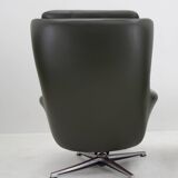 Midcentury Swivel Rocking Leather Armchair, Peem, Finland, 1970s