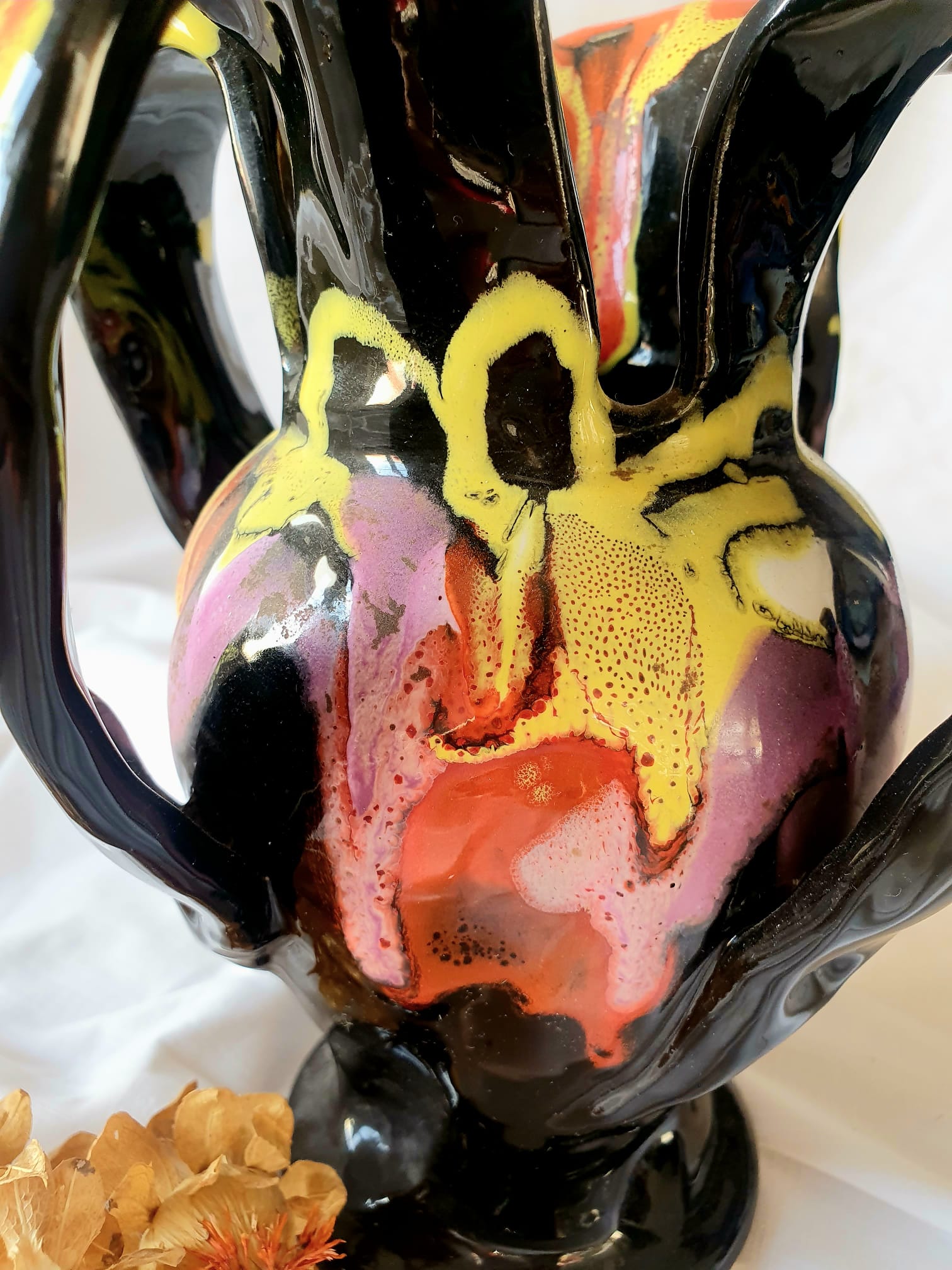 Multicolored flamed ceramic vase Vallauris