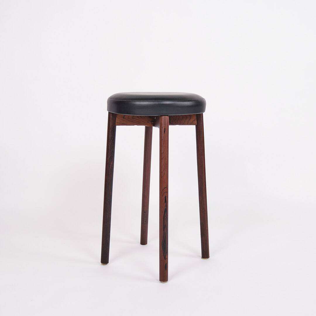 Tabouret de bar - bois de rose et cuir noir - design danois - années 1970