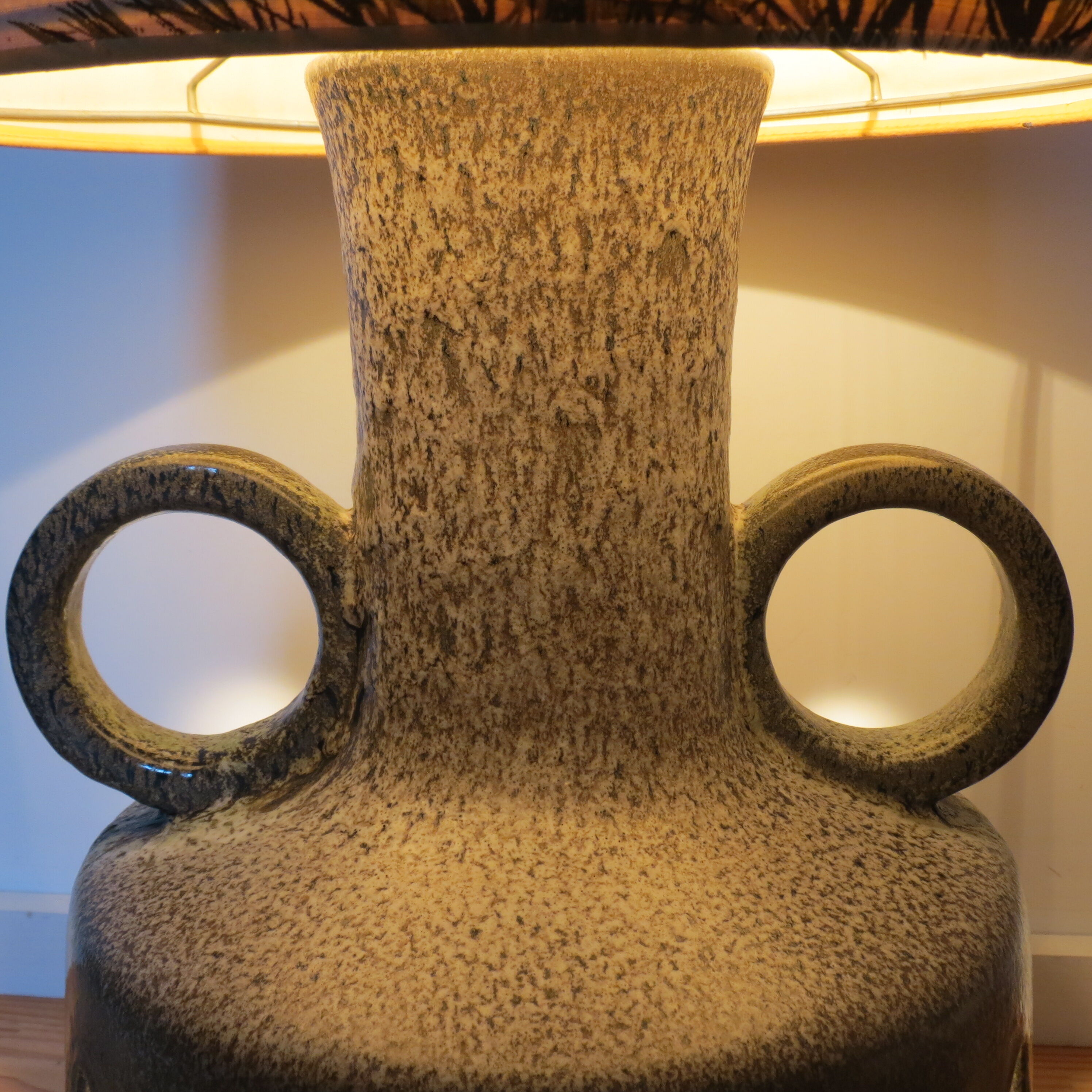 West german fat lava pottery twin bulb floor lamp 1970s