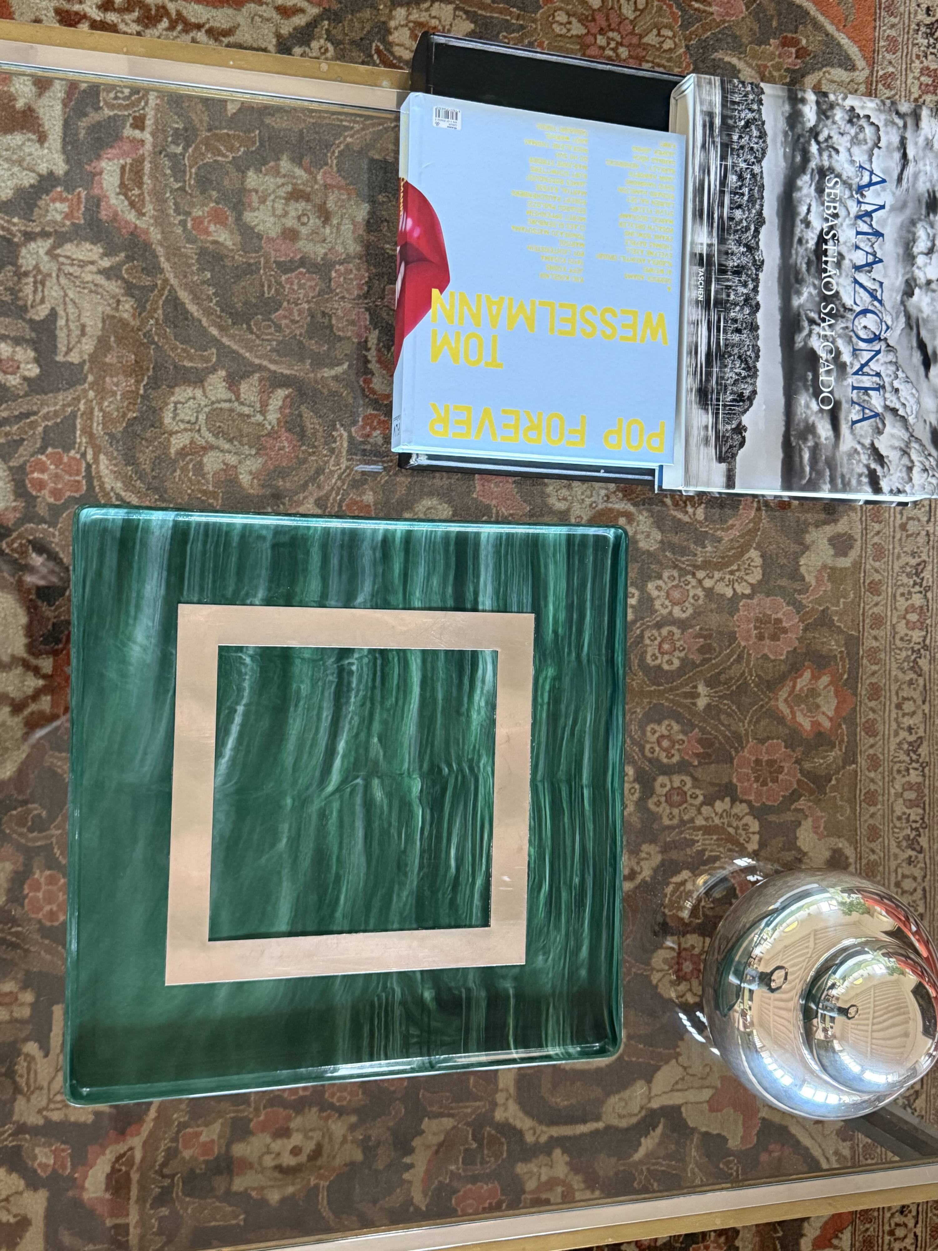Hollywood regency malachite effect resin & brass tray, Italy 1970s