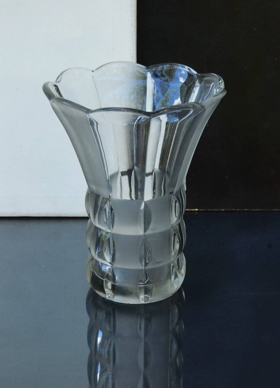 Art Deco Made in Czehoslovakia  Satin and Clear Glass - 22 cm tall