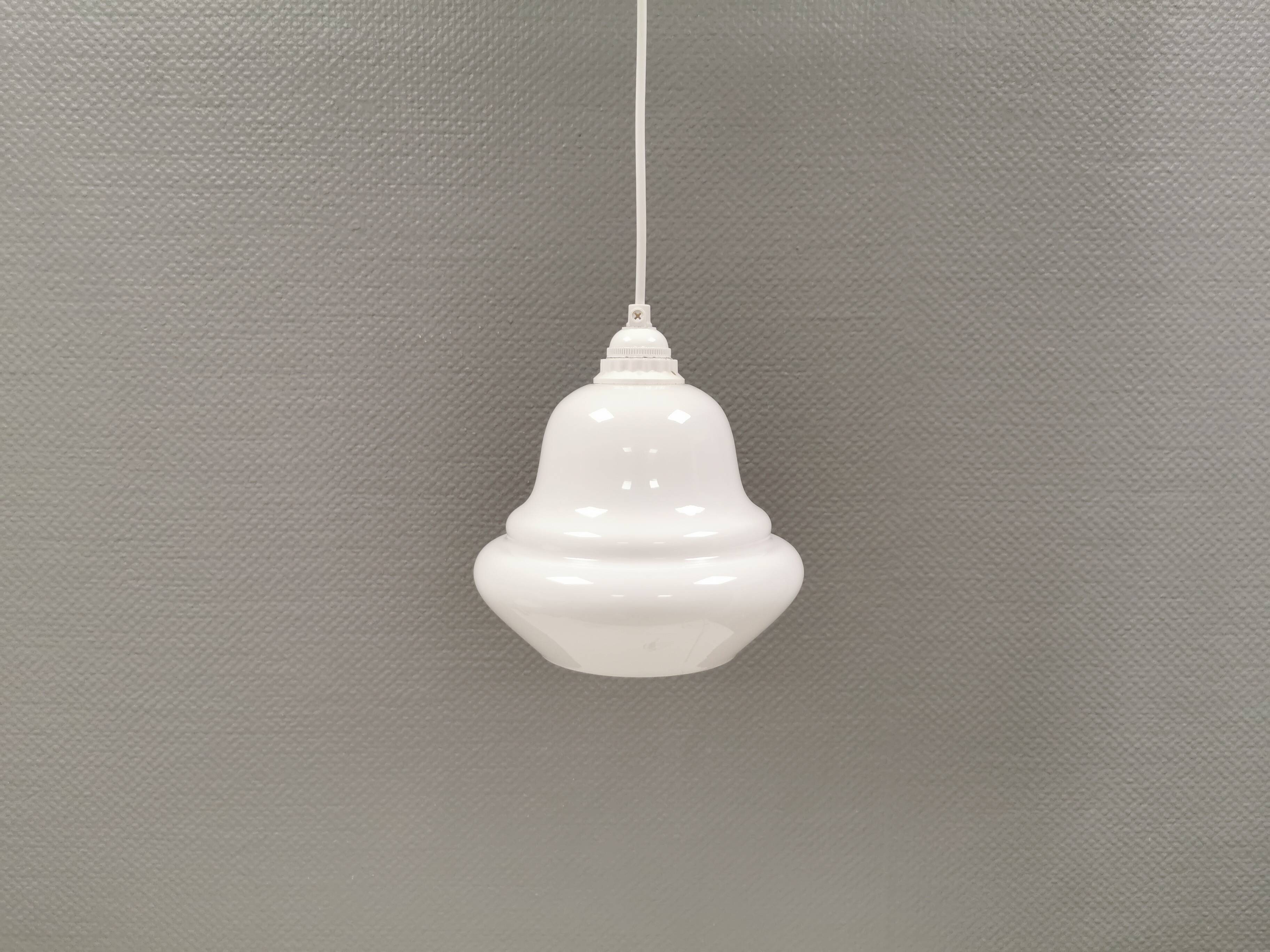 Small hanging lamp in opal glass, Danish and from the 1980s.