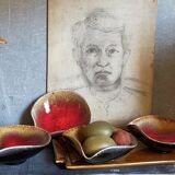 Four bowls free-form cups with French metal enamel