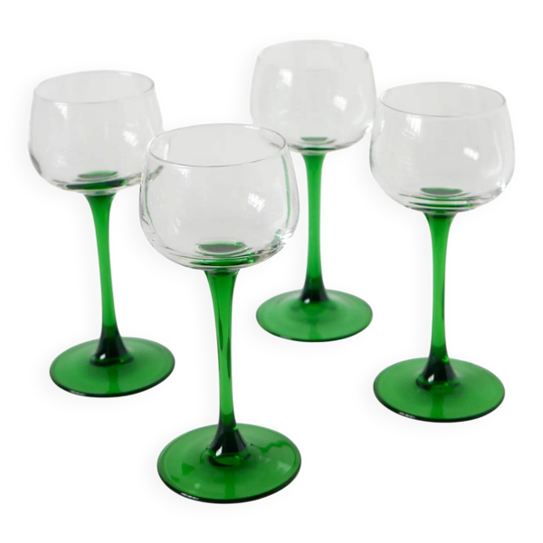 Lot de 4 verres à pieds, vert foncé, made in France, Luminarc, 1970