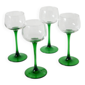 Lot de 4 verres à pieds, vert foncé, made in France, Luminarc, 1970