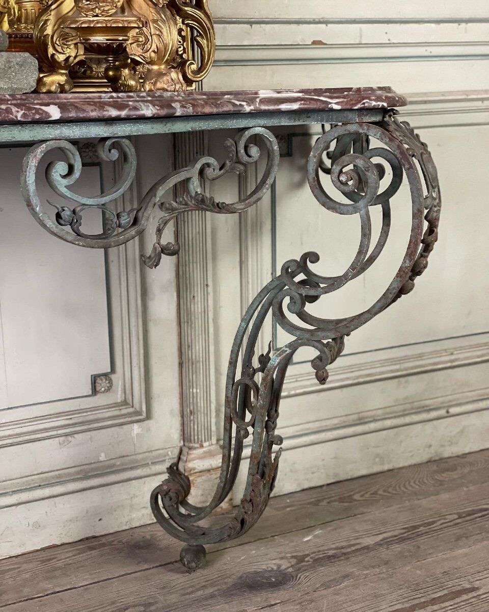 Wrought iron console and its marble, circa 1880