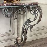 Wrought iron console and its marble, circa 1880