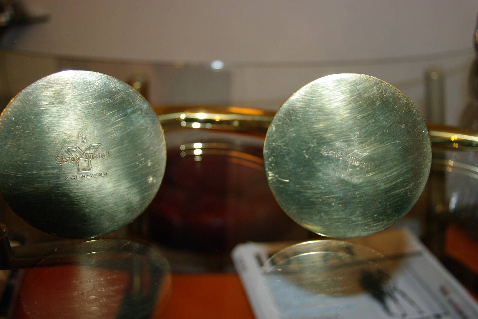 Pair of vintage brass candle holders by ivar alenius-bjork for ystad metal sweden 1939