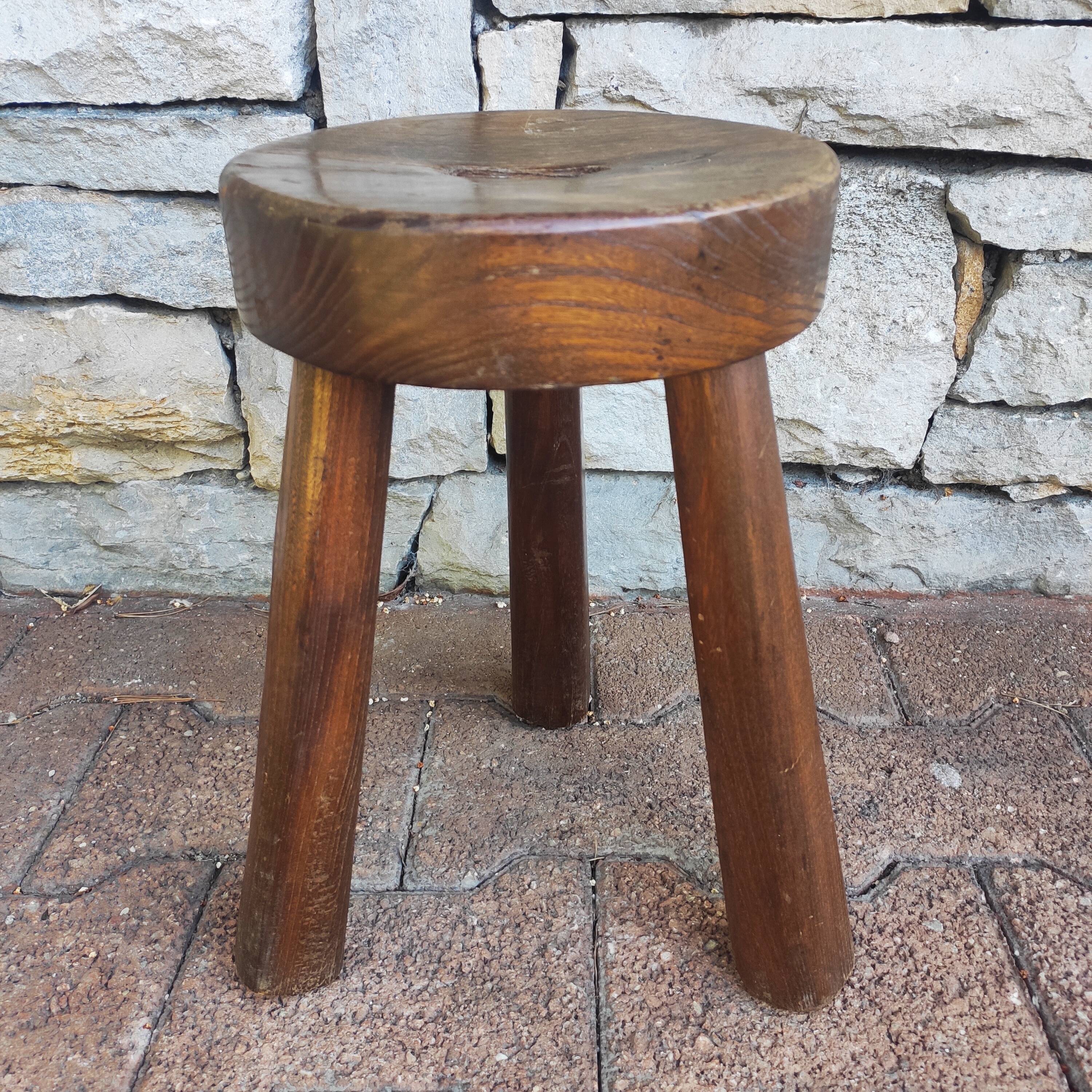 Antique handmade brutalist tripod stool 1960
