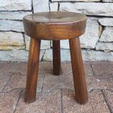 Tabouret tripode brutaliste ancien fait main 1960