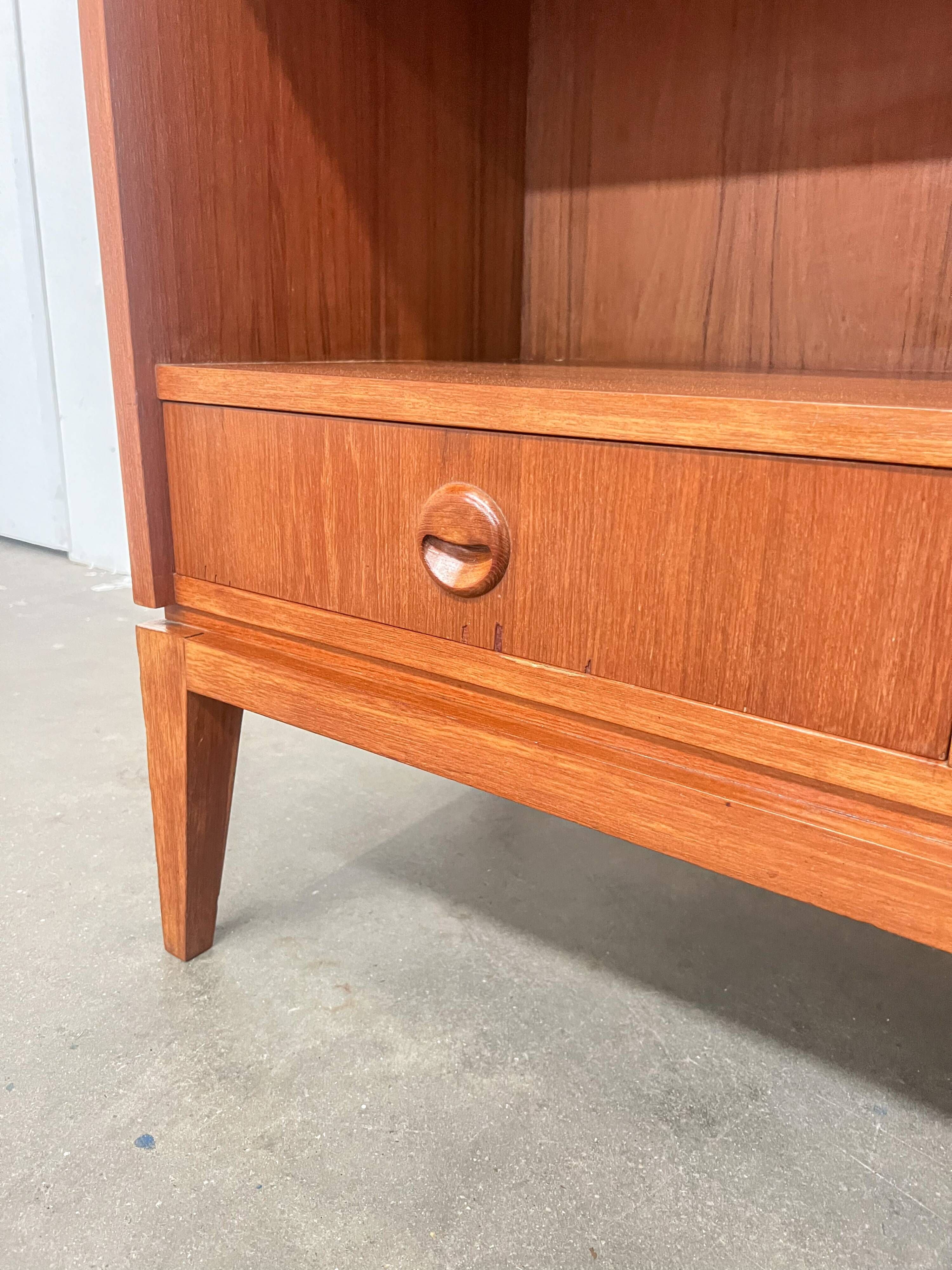 High vintage wooden sideboard with display cabinet and bar - Scandinavian style