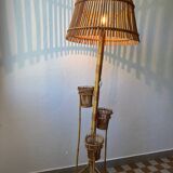 50s rattan plant stand floor lamp
