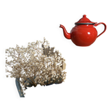 Vintage red enamelled sheet metal teapot