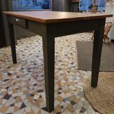 Wooden and khaki farmhouse table