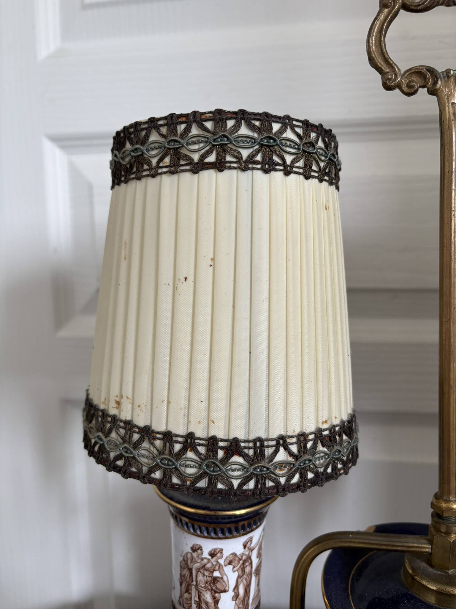 Antique Florentine Table Lamp Italian Blue Porcelain Ceramic