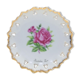 Assiette murale rose rose avec bordure dorée du Danemark