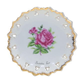 Pink pink wall plate with gold border from Denmark