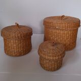 Ensemble de 3 boites en osier vintage