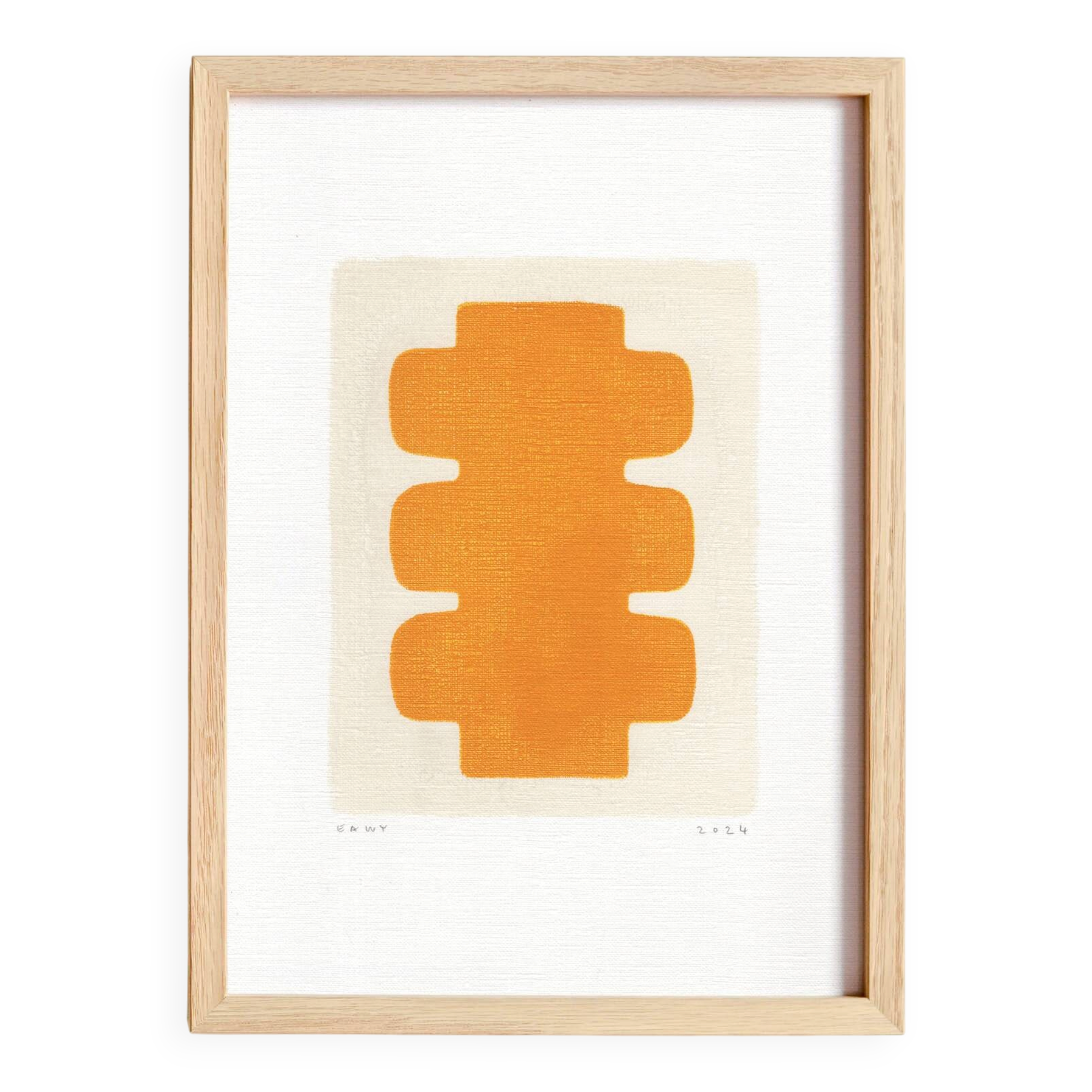 Painting on paper "NUX" saffron yellow signed Eawy