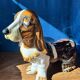 Grand Basset Hound in majolica ceramic. Italy, 1970s.
