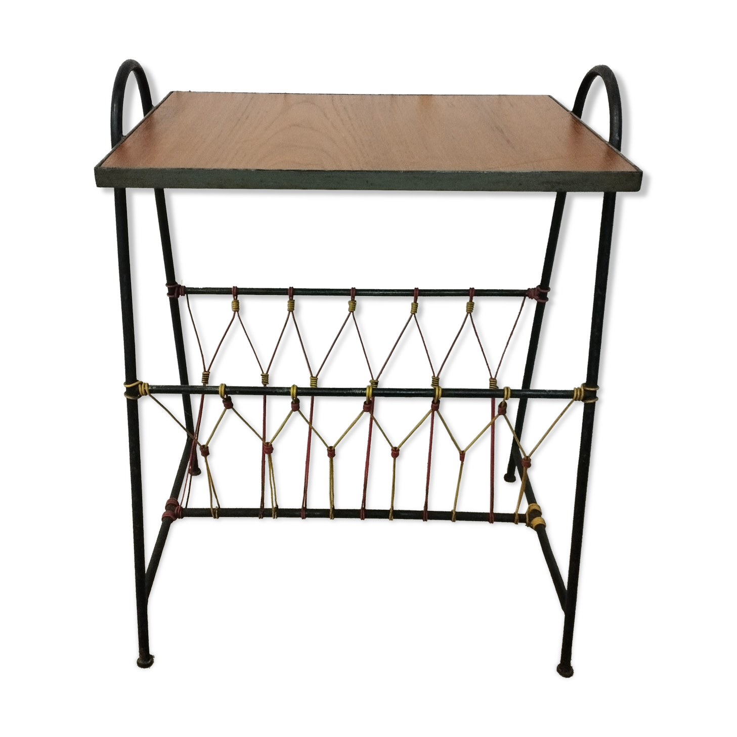 Side table metal black scoubidou and wood