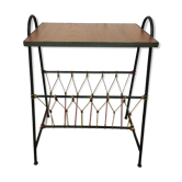 Side table metal black scoubidou and wood