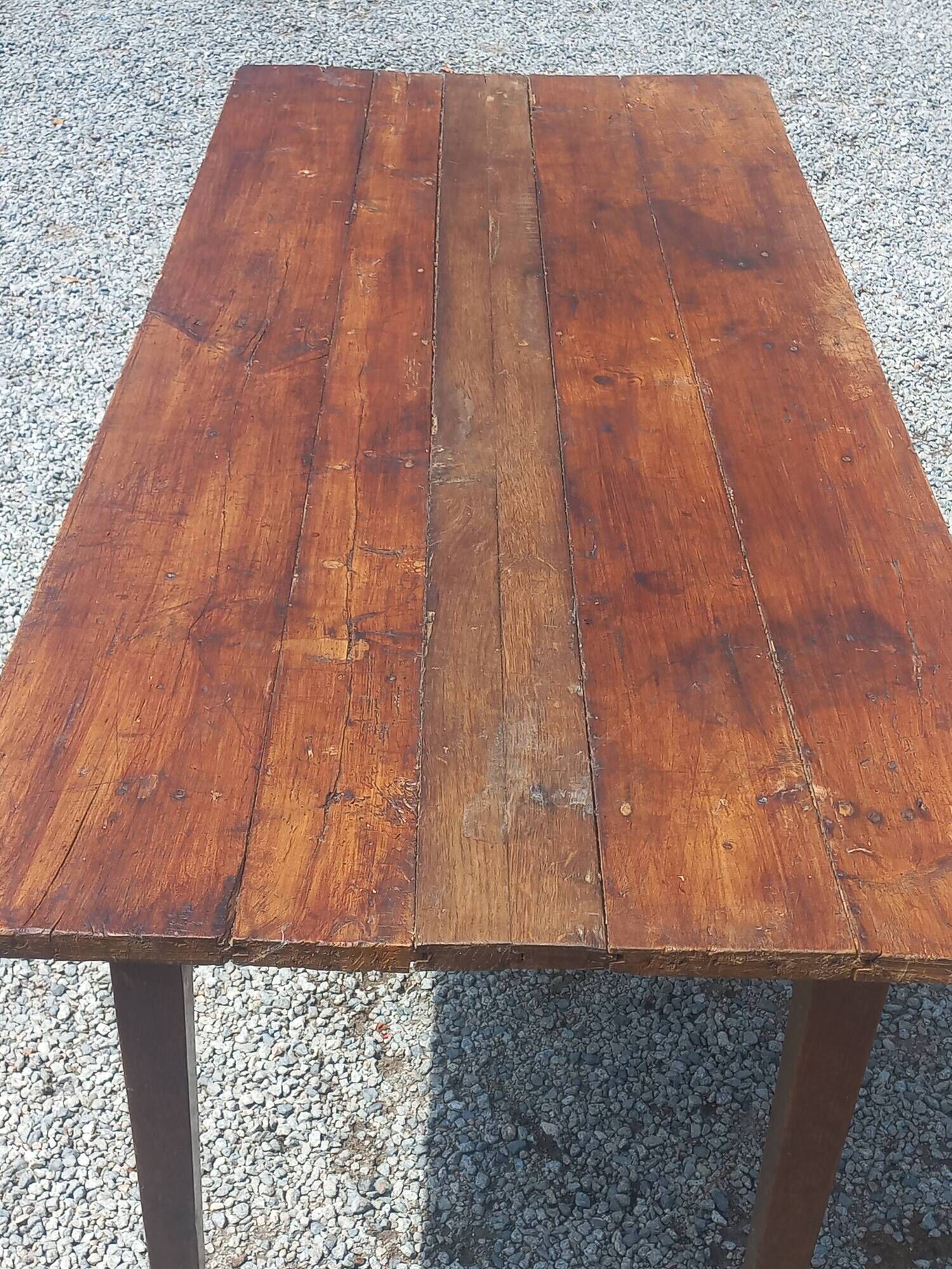 19th century farmhouse table in oak and poplar with spindle legs 198cm