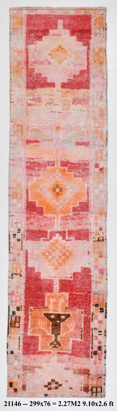 2x10 Pink & Red Classic Runner Rug,76x299Cm