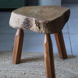Brutalist stool in solid elm