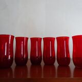 6 verres à eau verre soufflé vintage rouge rubis 1960