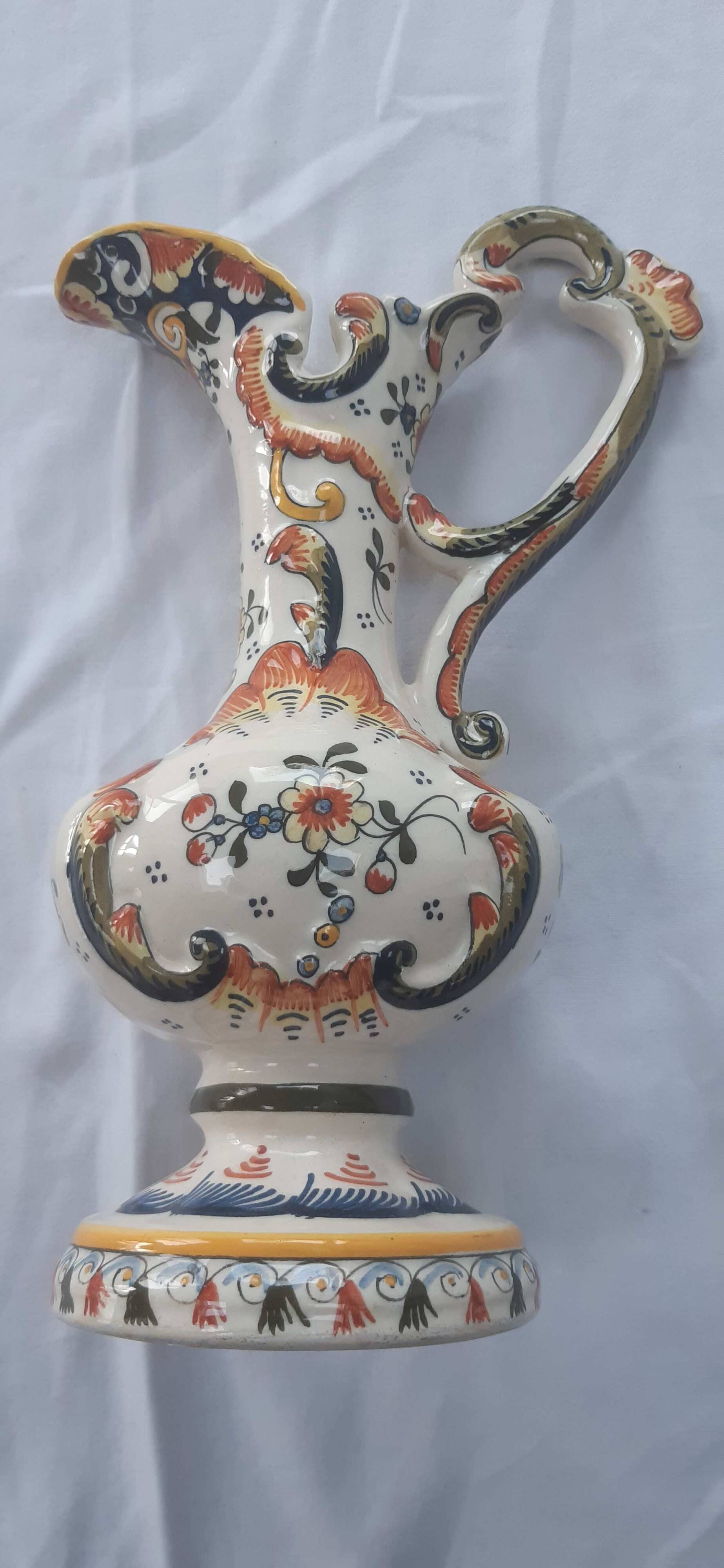 Earthenware ewer Rouen decor