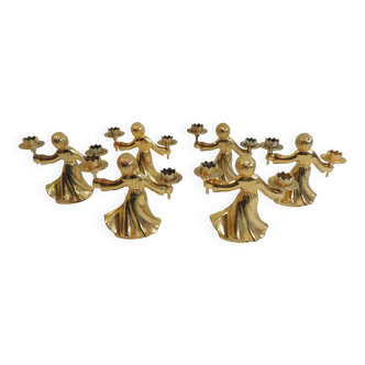 Set of 6 vintage 1970s brass figurine candle holders – Golden cherubs