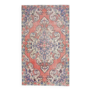 Tapis vintage turc Oushak fait à la main en laine et coton rose