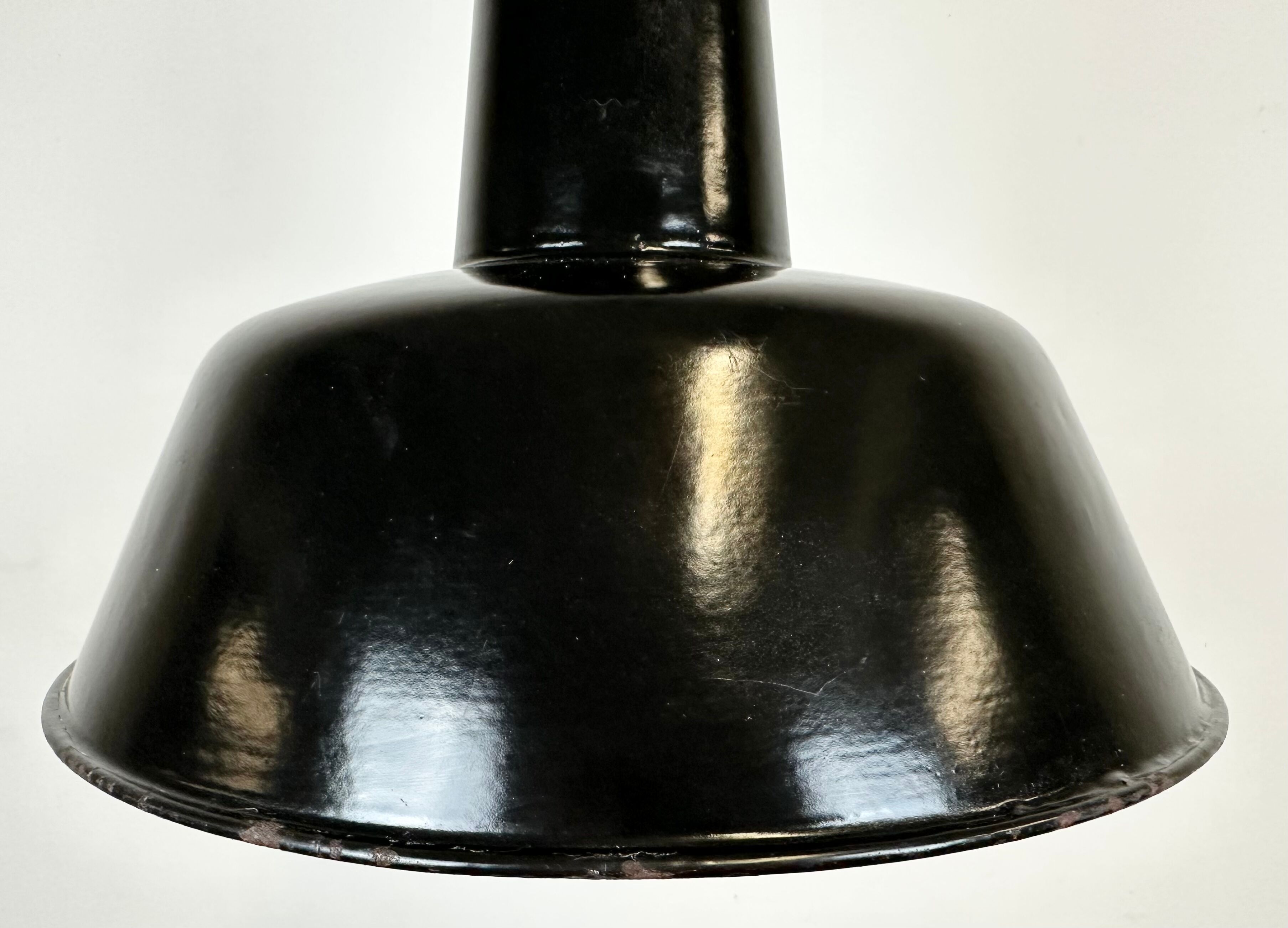 Industrial Black Enamel Factory Lamp with Cast Iron Top, 1950s