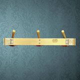 Vintage wall-mounted coat rack in anodised gold aluminium with 3 hooks from the 1970s.