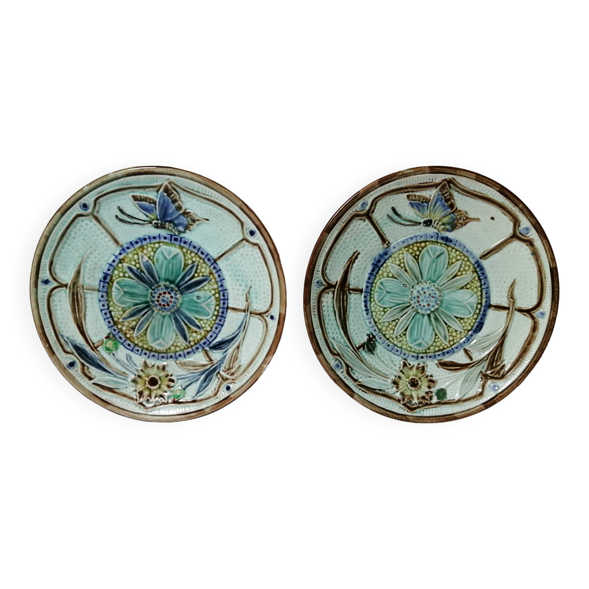 2 Belgian Barbotine Plates circa 1900 by WASMUEL